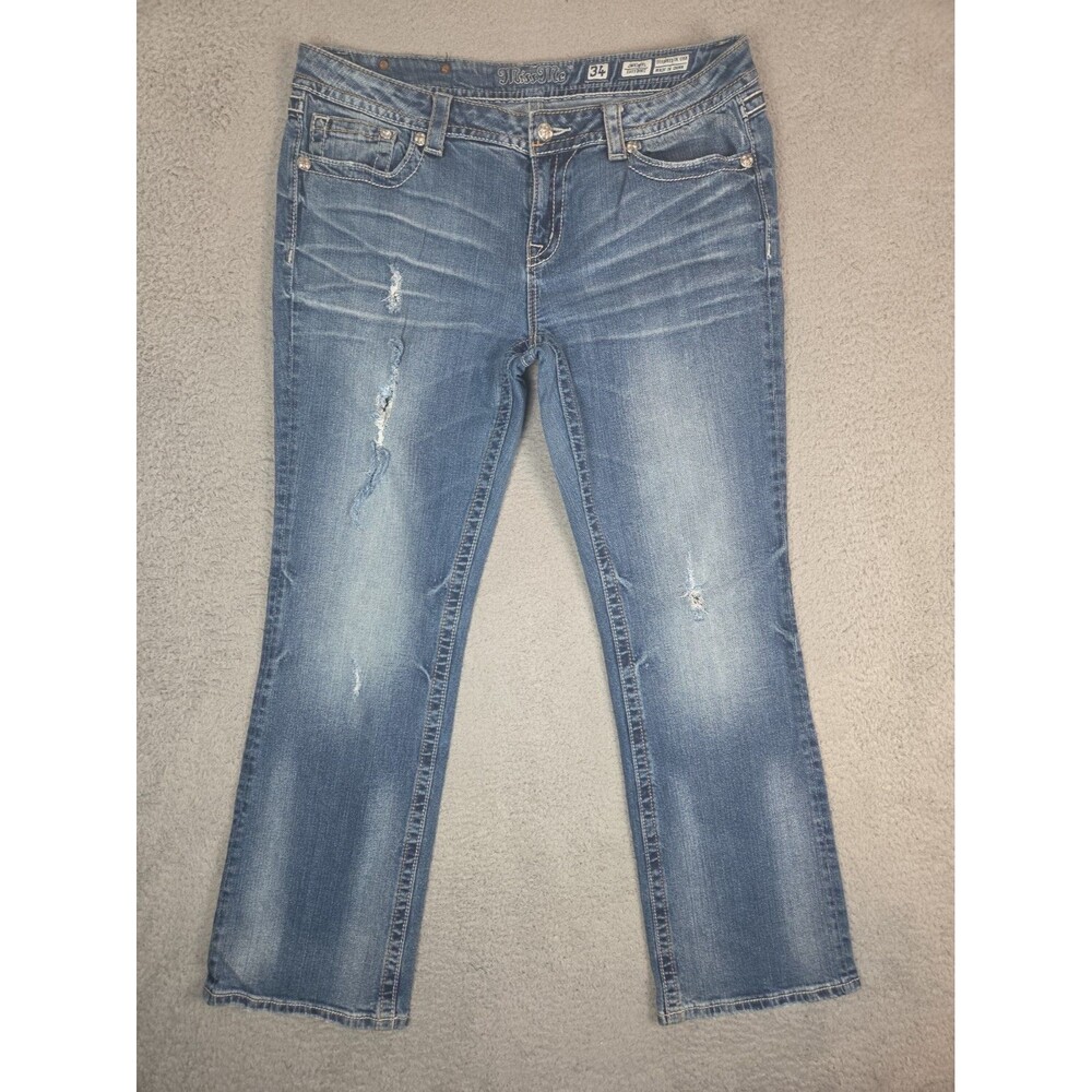 Miss Me Easy Boot Jeans 36x32 Blue Distressed Embellished Embroidered JW5383EL